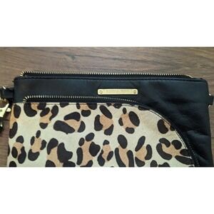 Emma Fox Leopard Print Wristlet Clutch Black‎ Leather Zip Pouch